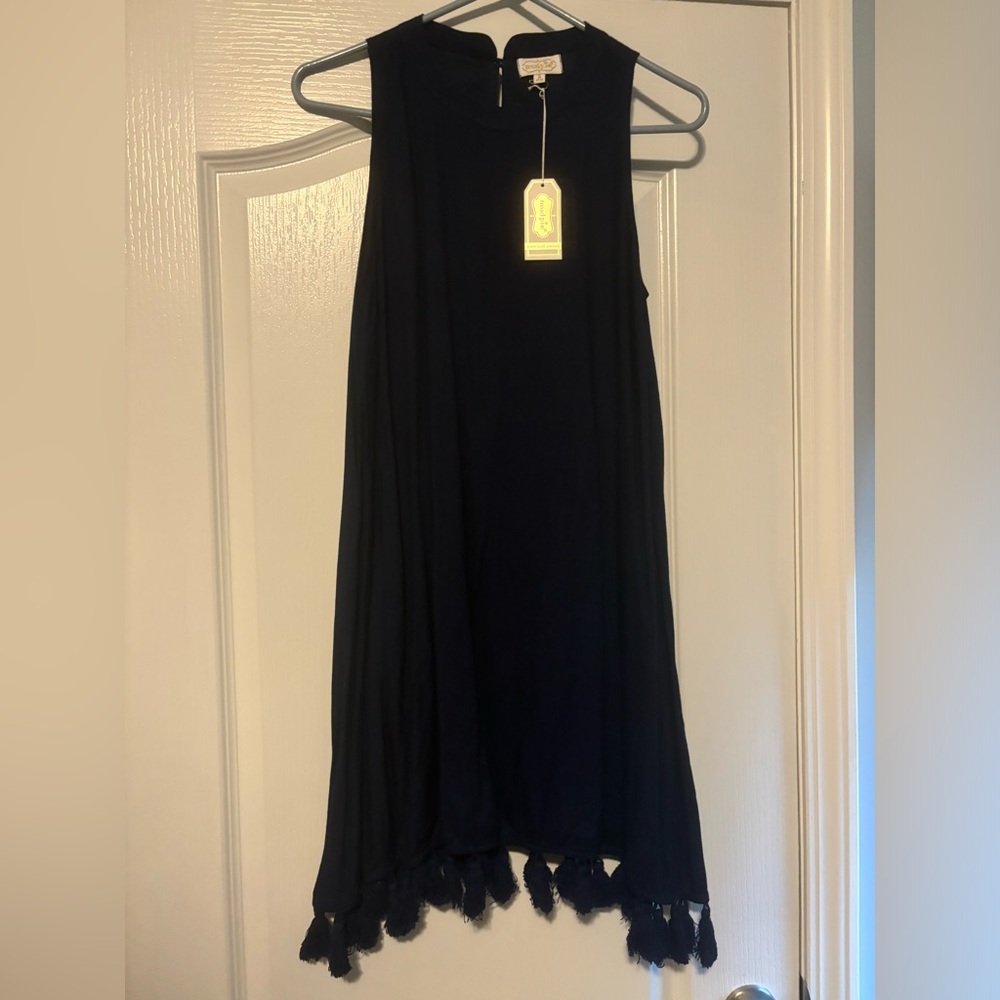NWT Mudpie Navy Blue Sleeveless PomPom Dress Small